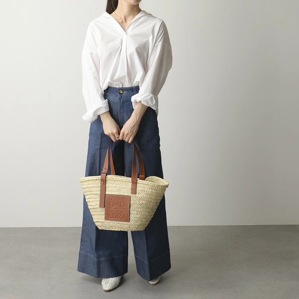 Loewe Basket Bag Bucket Raffia x Leather Tote TAN